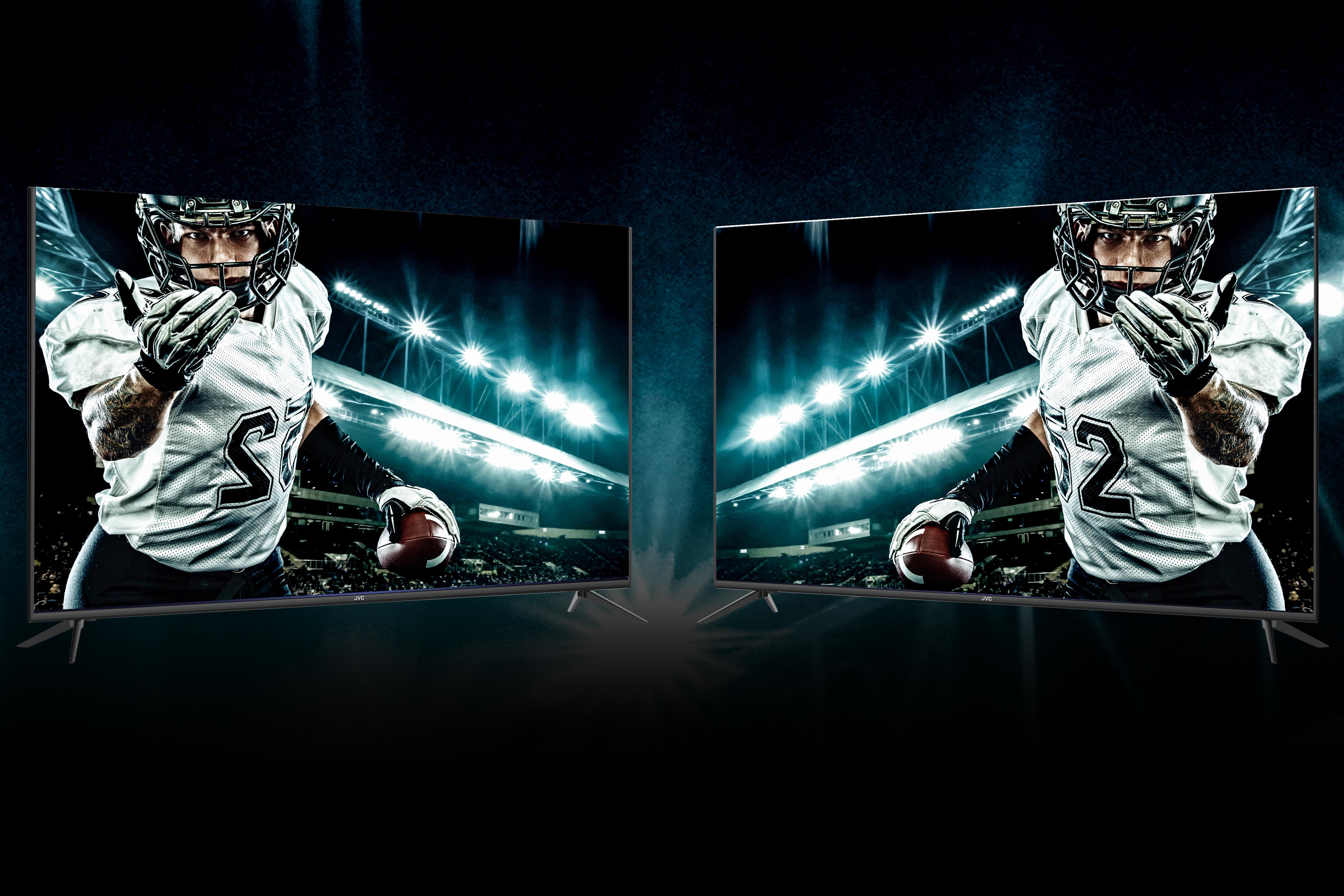 2 tvs mirrored with a football player picture